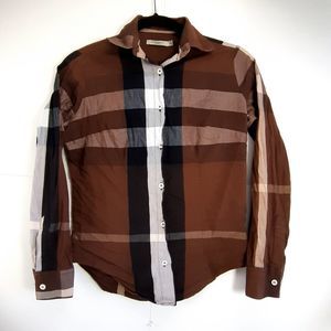BURBERRY BRIT Nova Check Brown Plaid Cotton Button-Up Shirt Top Size S
